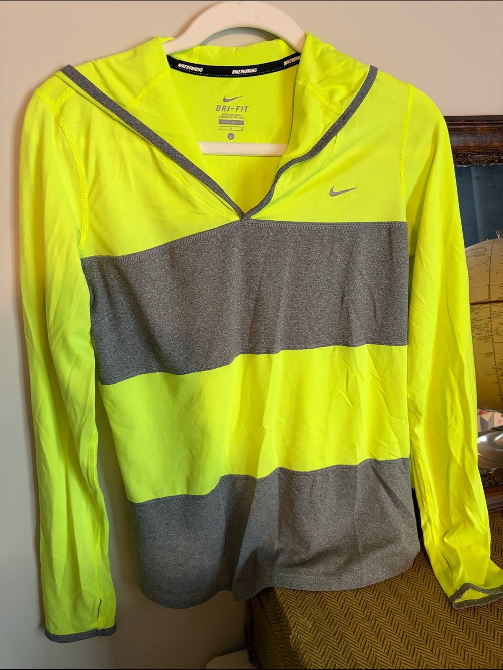 Nike Neon Yellow & Gray Striped Dri-FIT Half-Zip Hoodie